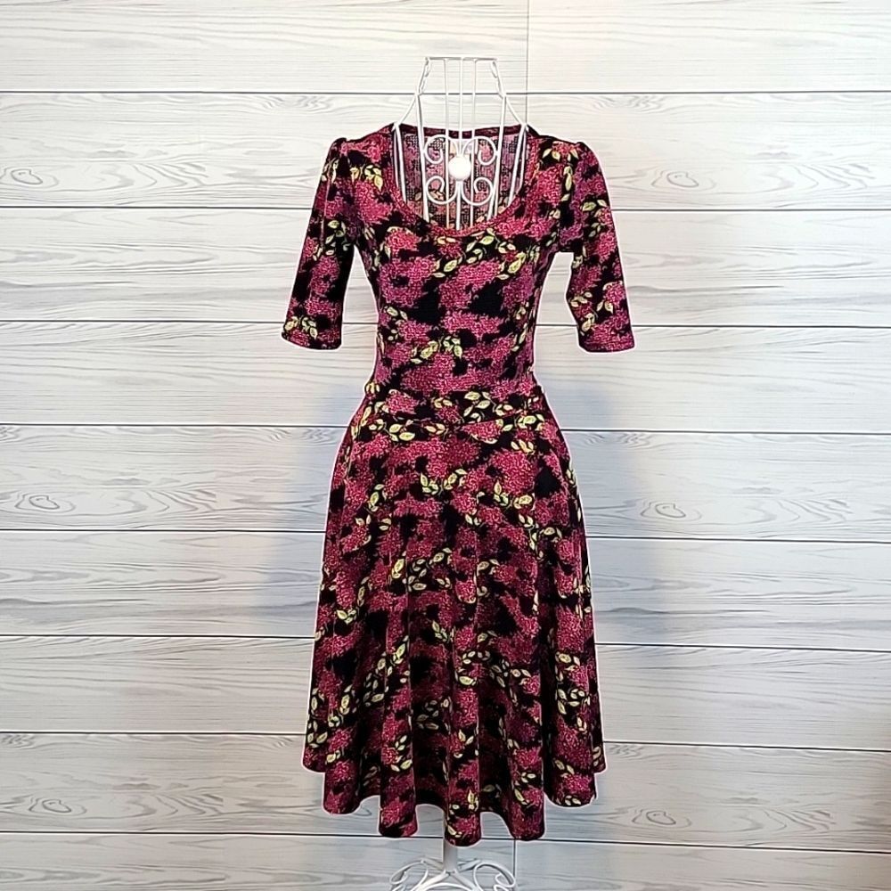 LulaRoe Nicole dress midi length floral print  - black & Pink Women's Size XS